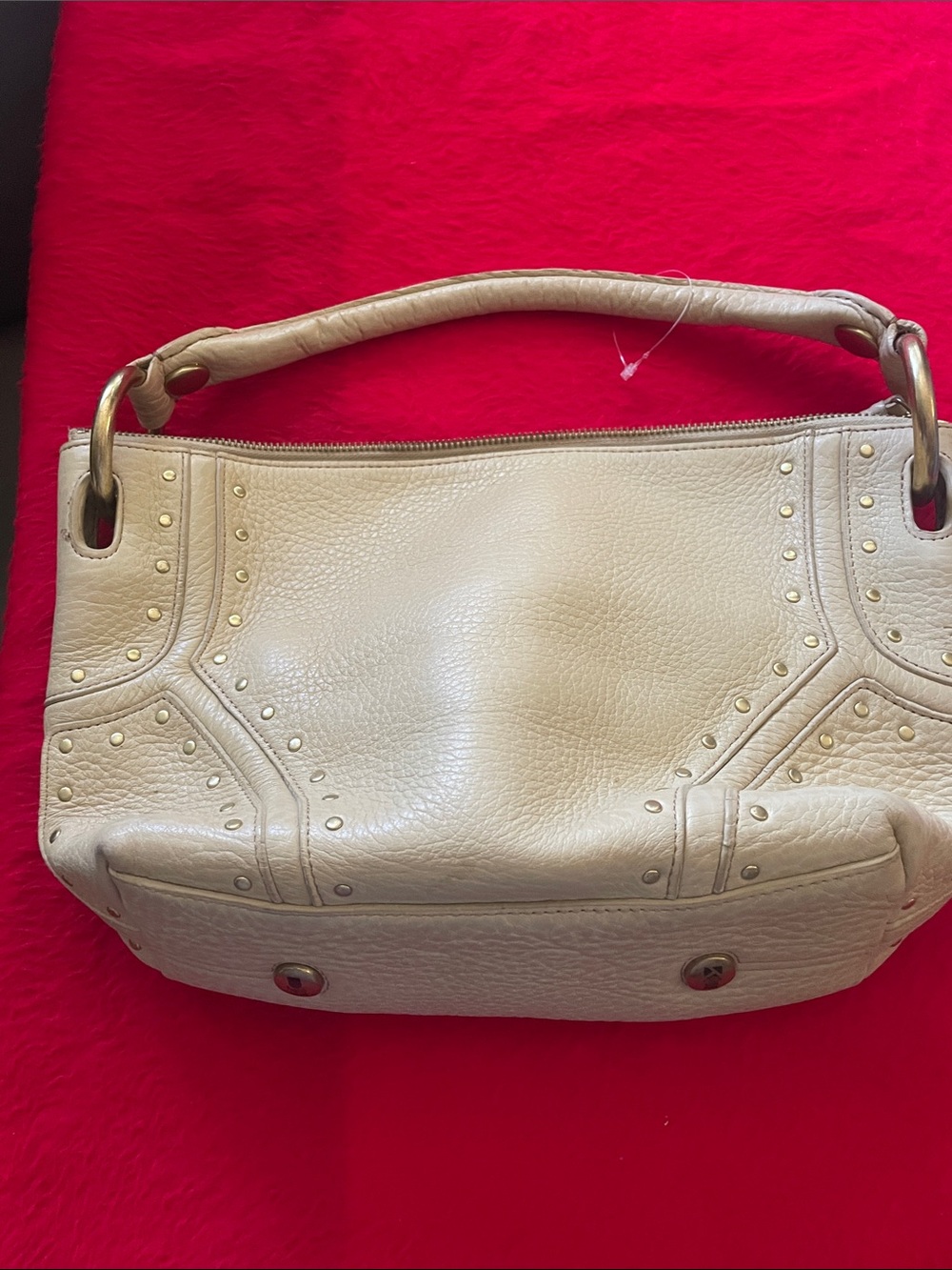 Kenneth Cole Cream Leather Studded Shoulder Bag